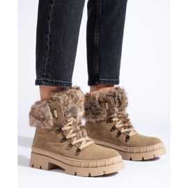 Women's Trappers with Fur Brown beige 1