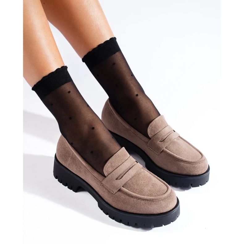 Beige suede loafers with a thick Shelovet sole 2