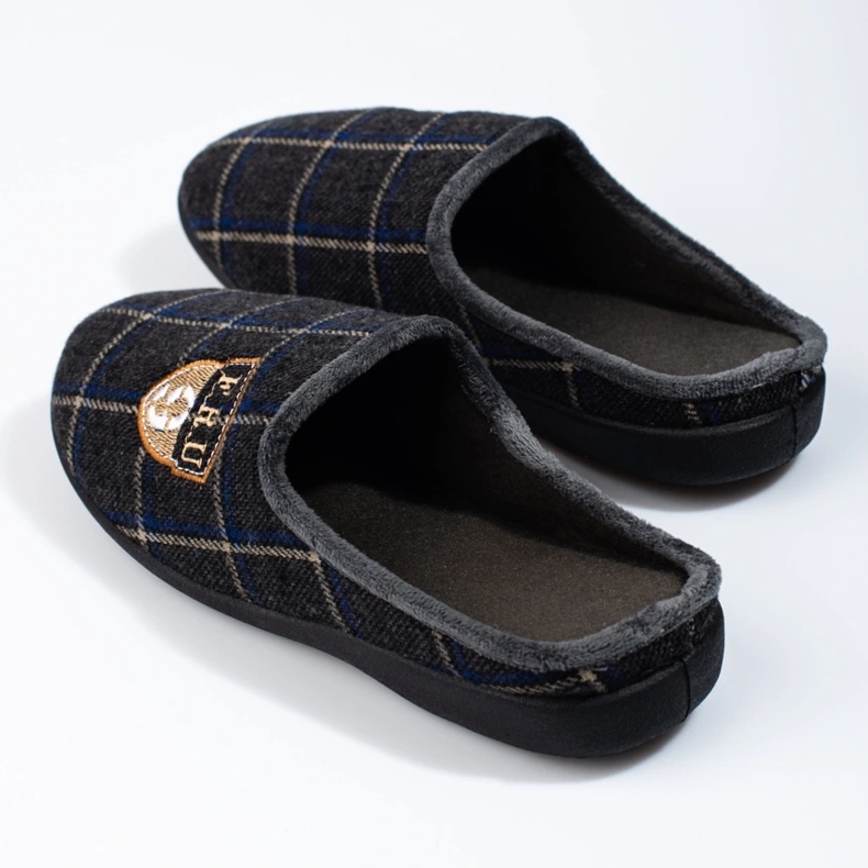 Shelovet men's gray checkered slippers grey 2
