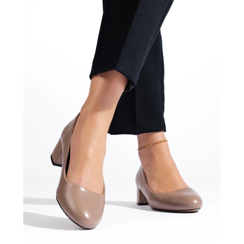 Women's low-heeled pumps, dark beige 2 Women's low-heeled pumps, dark beige 2
