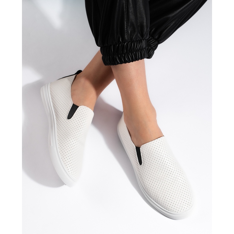 Openwork slip-on sneakers in white and black 2