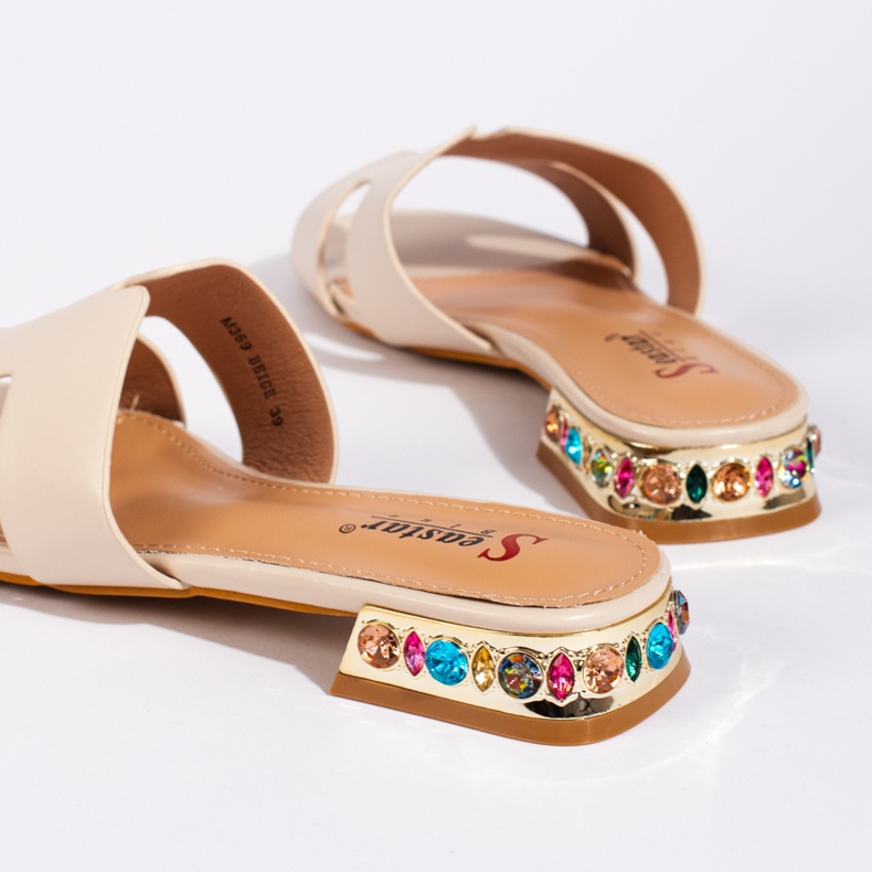 Beige women's flat slides 2 Beige women's flat slides 2