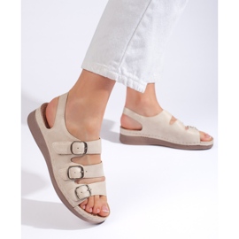 Women's beige sandals with a low wedge 2 Women's beige sandals with a low wedge 2