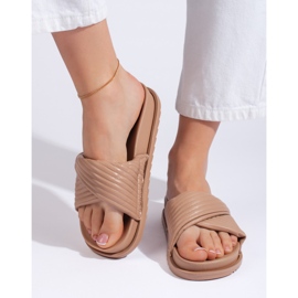 Women's brown flat flip-flops beige 2