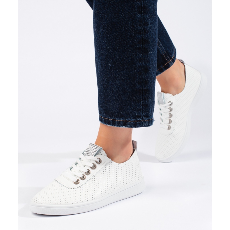 Women's openwork white sneakers 2