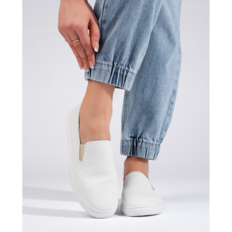 Women's white openwork sneakers beige 2