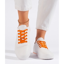 White women's sneakers with orange laces 2