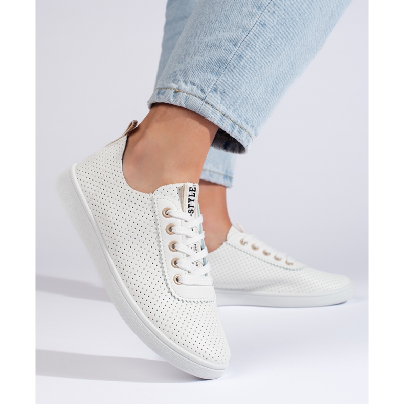Women's openwork white sneakers 2