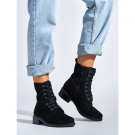 Black women's lace-up ankle boots with low heels 2