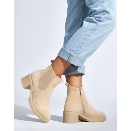 Beige suede ankle boots with a block heel 2