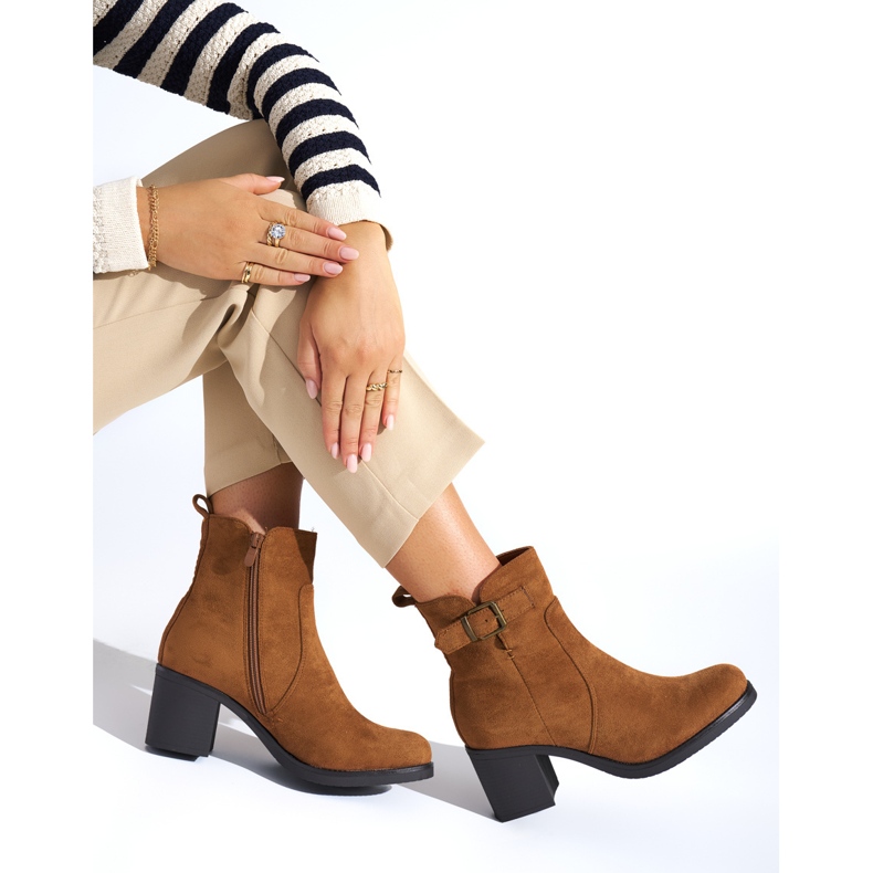 Brown women's ankle boots with a block heel 1