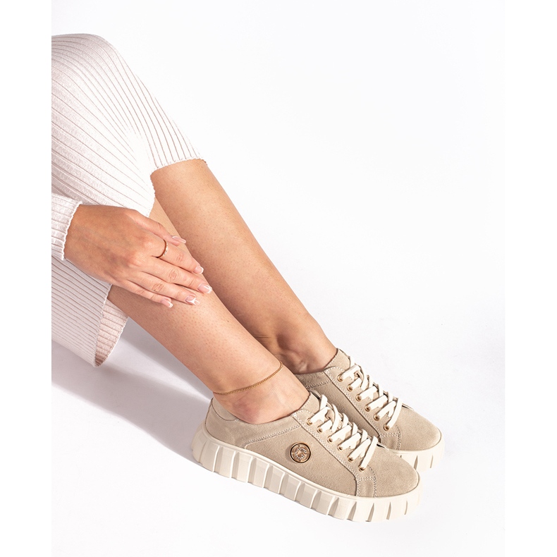 Light beige suede leather platform shoes 1 Light beige suede leather platform shoes 1