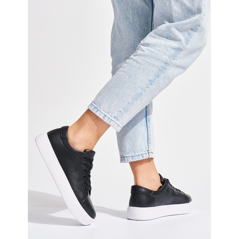 Sergio Leone Women's Black Leather Lace-Up Sneakers 1