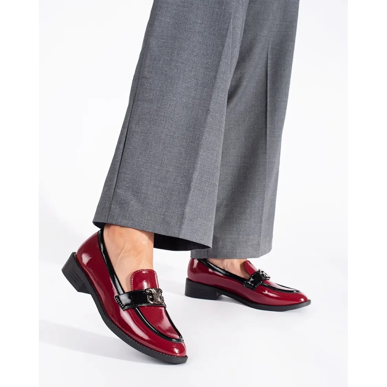 Burgundy women's patent leather loafers red 1