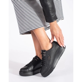 Leather black sneakers on the platform white 1