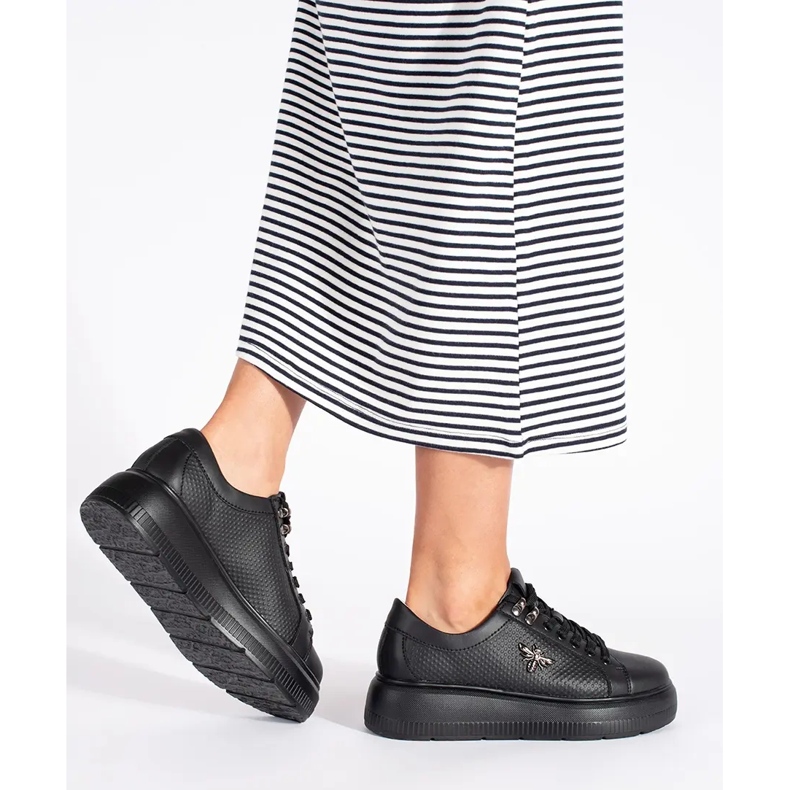 Leather black sneakers on the platform white 2 Leather black sneakers on the platform white 2