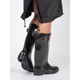 Women's black high patent wellington boots 2