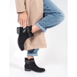Women's black suede ankle boots with a decorative strap 1
