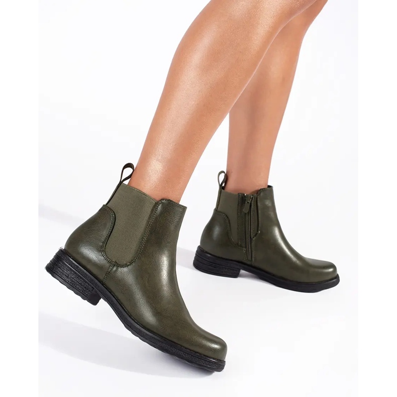 Green women's Chelsea boots with a low heel 2