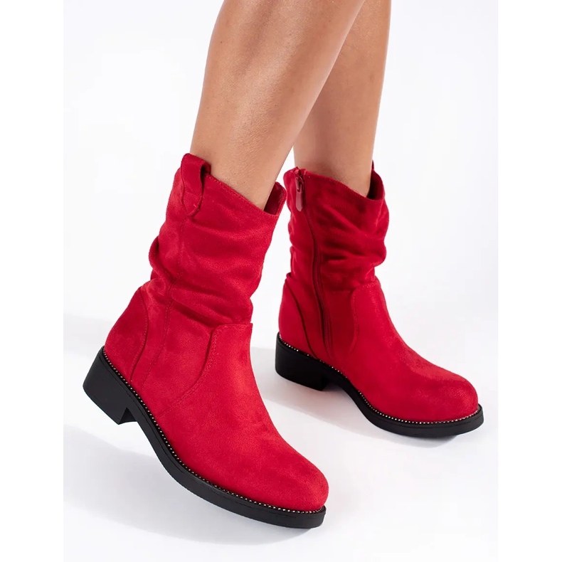 Women's red suede cowboy boots 2