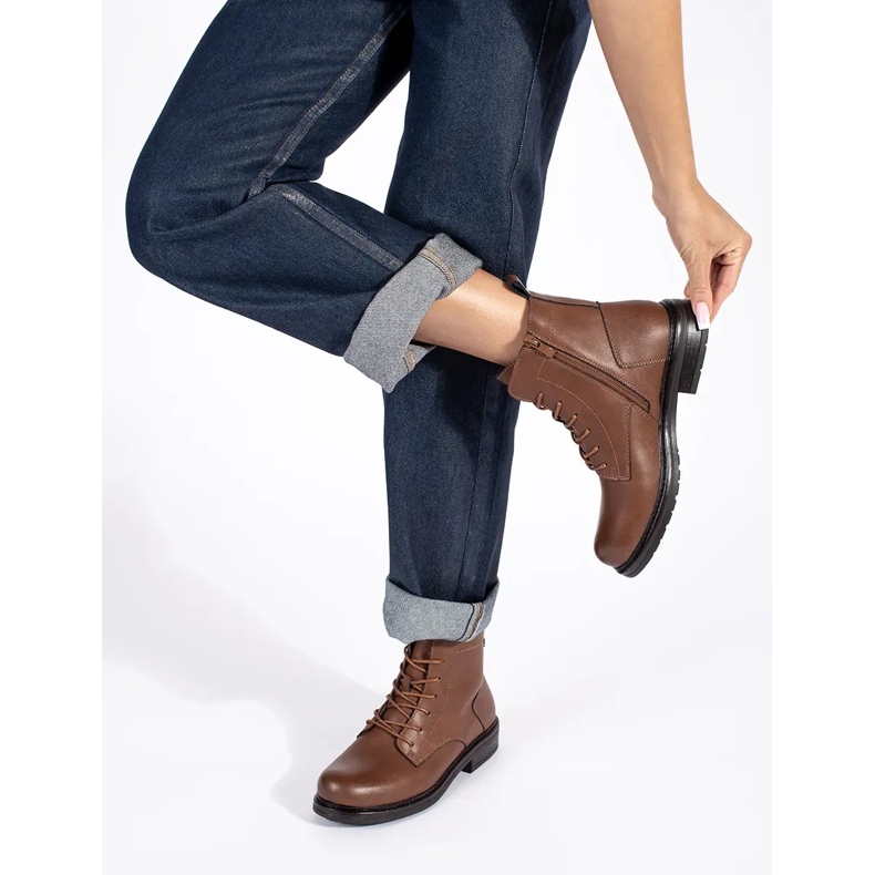 Brown women's leather lace-up ankle boots by Sergio Leone 2