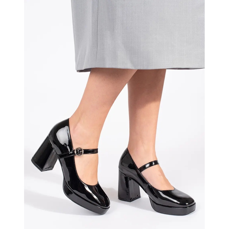 Seastar Women's black patent shoes with a high heel and a buckle 1 Seastar Women's black patent shoes with a high heel and a buckle 1