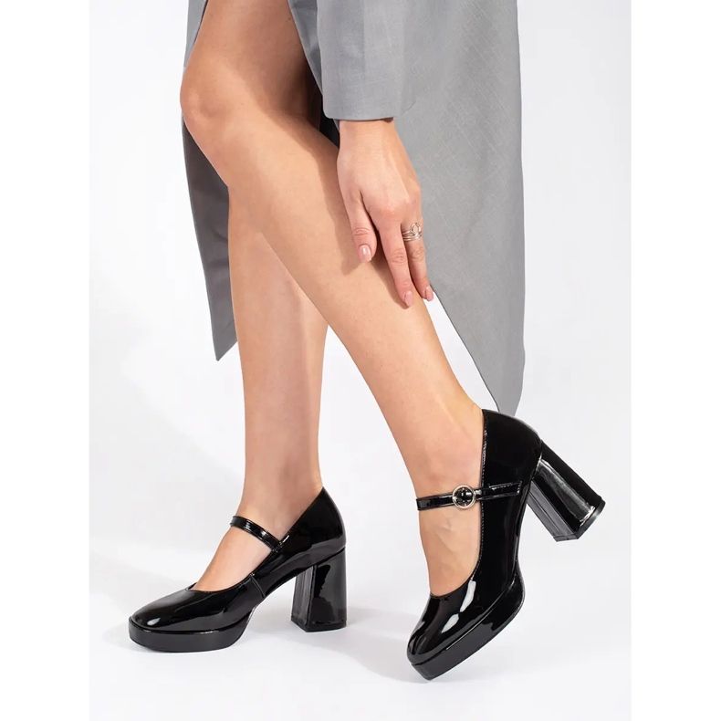 Seastar Women's black patent shoes with a high heel and a buckle 2 Seastar Women's black patent shoes with a high heel and a buckle 2