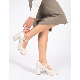 Seastar Beige patent leather women's shoes with a high heel and a buckle 1 Seastar Beige patent leather women's shoes with a high heel and a buckle 1