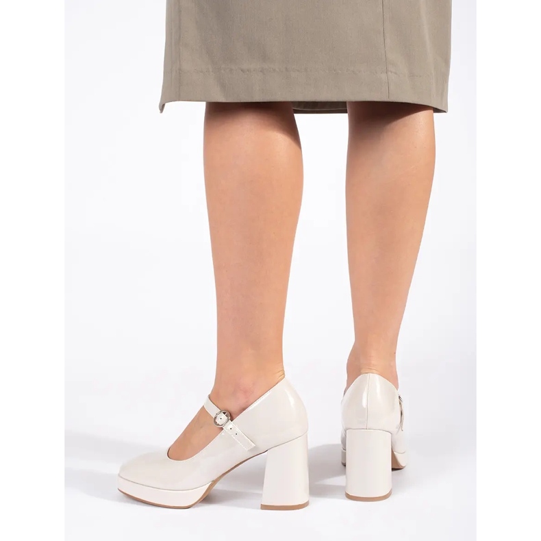 Seastar Beige patent leather women's shoes with a high heel and a buckle 2 Seastar Beige patent leather women's shoes with a high heel and a buckle 2