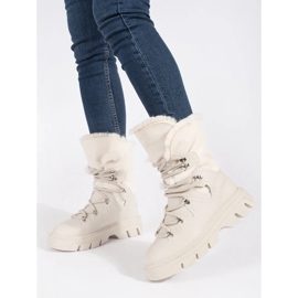 Seastar Beige lace-up women's snow boots with fur on the platform 1