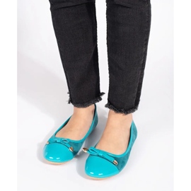 Blue women's flat ballet flats with a patent toe 1 Blue women's flat ballet flats with a patent toe 1