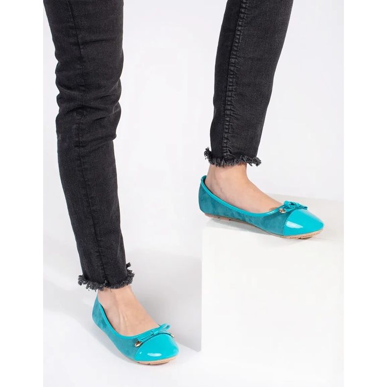 Blue women's flat ballet flats with a patent toe 2 Blue women's flat ballet flats with a patent toe 2