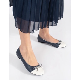 Goodin Women's navy blue ballet flats with a silver bow 1 Goodin Women's navy blue ballet flats with a silver bow 1
