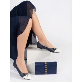 Goodin Women's navy blue ballet flats with a silver bow 2 Goodin Women's navy blue ballet flats with a silver bow 2