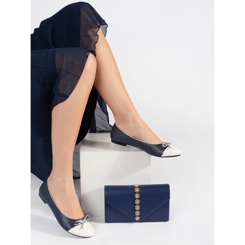 Goodin Women's navy blue ballet flats with a silver bow 2 Goodin Women's navy blue ballet flats with a silver bow 2