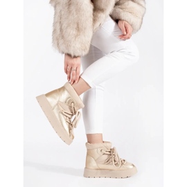 Women's light beige lace-up snow boots with a thick sole 1