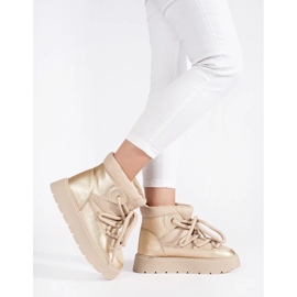 Women's light beige lace-up snow boots with a thick sole 2