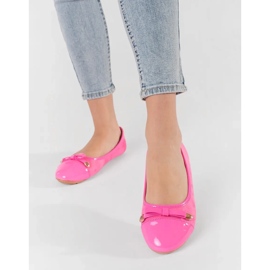 Pink flat women's ballerinas with a bow and varnished toe 2