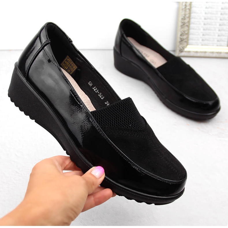 Comfortable women's slip-on shoes with elastic band, black, T.Sokolski J23-323 1