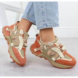 Women's leather sneakers beige orange Goe RR2N4064 1