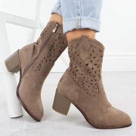 Women's openwork boots brown suede s.barski HY51-125 1