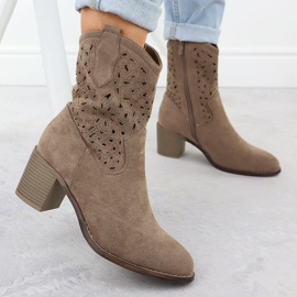 Women's openwork boots brown suede s.barski HY51-125 2