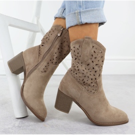 Women's openwork boots beige suede s.barski HY51-125 1