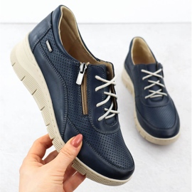 Women's leather shoes for perforated navy blue Helios 427 1