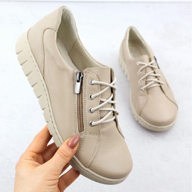 Women's leather shoes comfortable beige Helios 429 1