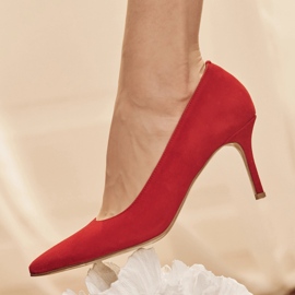 Marco Shoes Elegant suede heels red 2