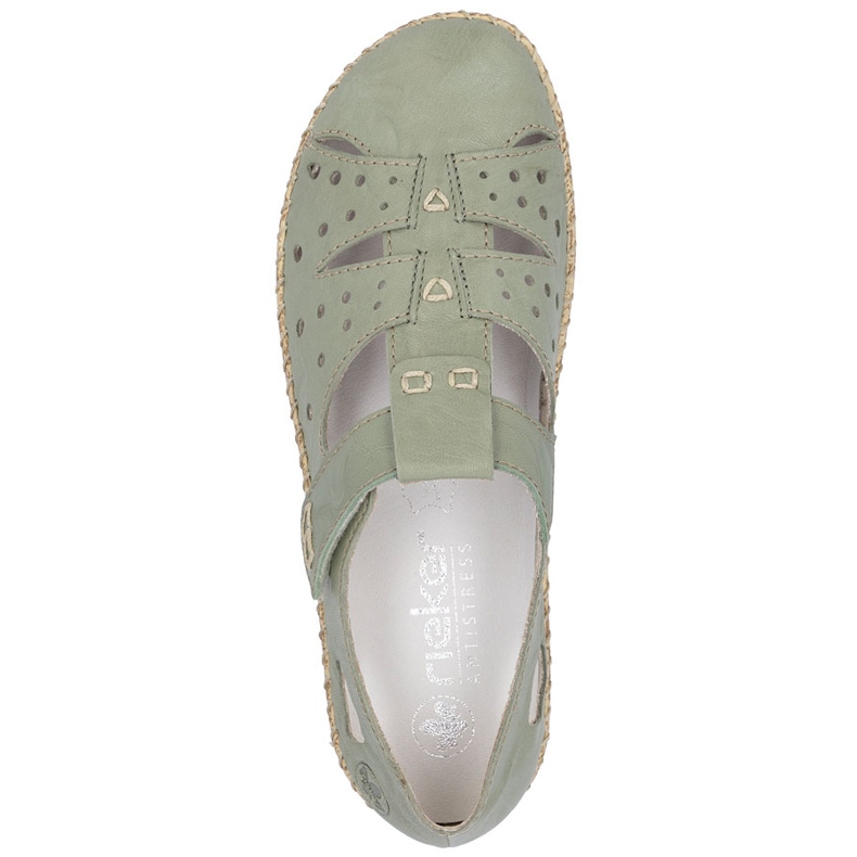 Women's shoes with Velcro, openwork green rieker 44852-52 1