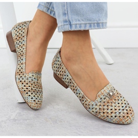 Women's openwork shoes with low heels beige M. Daszyński Sa222-3 1