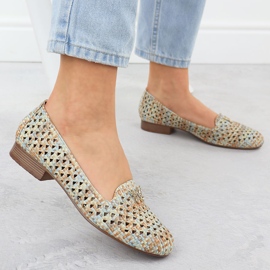 Women's openwork shoes with low heels beige M. Daszyński Sa222-3 2