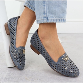 Women's openwork shoes with low heels blue M. Daszyński Sa222-3 1